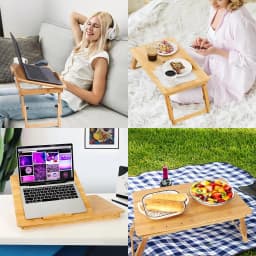 Wooden Portable Folding Laptop Desk Compact Student Table Mobile Space-Saving Bedside Reading Tray Table Multi-Functional