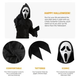 Child's Screamer Reaper Costume – Hooded Robe & Scary Mask for Halloween Dress-Up