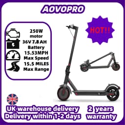 AOVOPRO Adult Electric Scooter 36V 7.8AH Battery 250W Powerful Motor Maximum Speed: 15.53mph Miles App Control Supported 8.5-inch