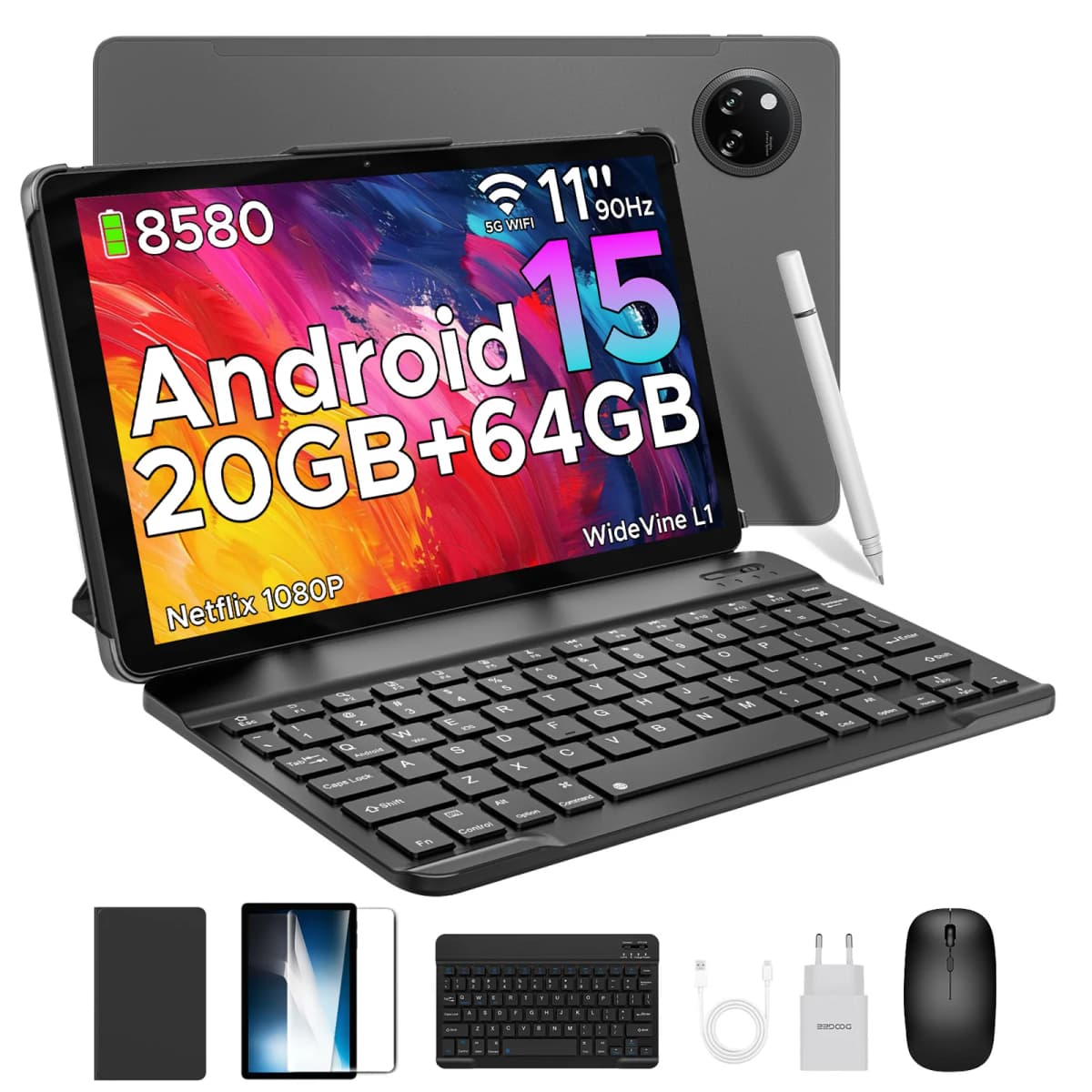 DOOGEE Tab A9+ 2 IN 1 Smart Tablet PC Android 15 11'' Display 20GB RAM(4+16) 64GB ROM 8580mAh Battery Dual Speakers Widevine L1