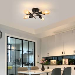 Black Sputnik Ceiling Lamp, Industrial Semi-Recessed Ceiling Lamp, Max 60W, 4 Lights, Vintage Ceiling Light E27 Bulb Not Include