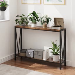 2-Tier Console Table with Storage Narrow Sofa Table with V Design 110cm Industrial Corridor Table for Hallway Entryway Foyer