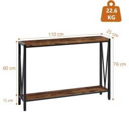 2-Tier Console Table with Storage Narrow Sofa Table with V Design 110cm Industrial Corridor Table for Hallway Entryway Foyer