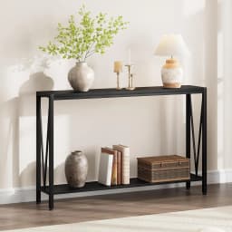 2-Tier Console Table with Storage Narrow Sofa Table with V Design 110cm Industrial Corridor Table for Hallway Entryway Foyer
