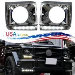 Headlight Trim Bezel With LED Fits Mercedes-Benz G Class W463 G550 G500 G63 1990 1991 1992 1993 1994 1995-2018 Chrome Black