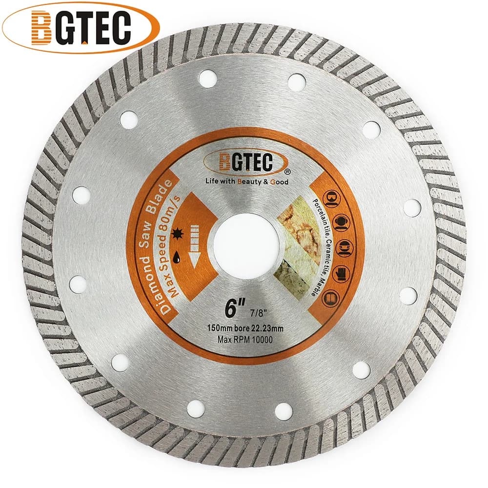 BGTEC 1pc 6inch Superthin Diamond Cutting Disc Turbo Saw Blade Ceramic Tile Granite Marble Quartz Stone 150mm Dry Cutting Plate
