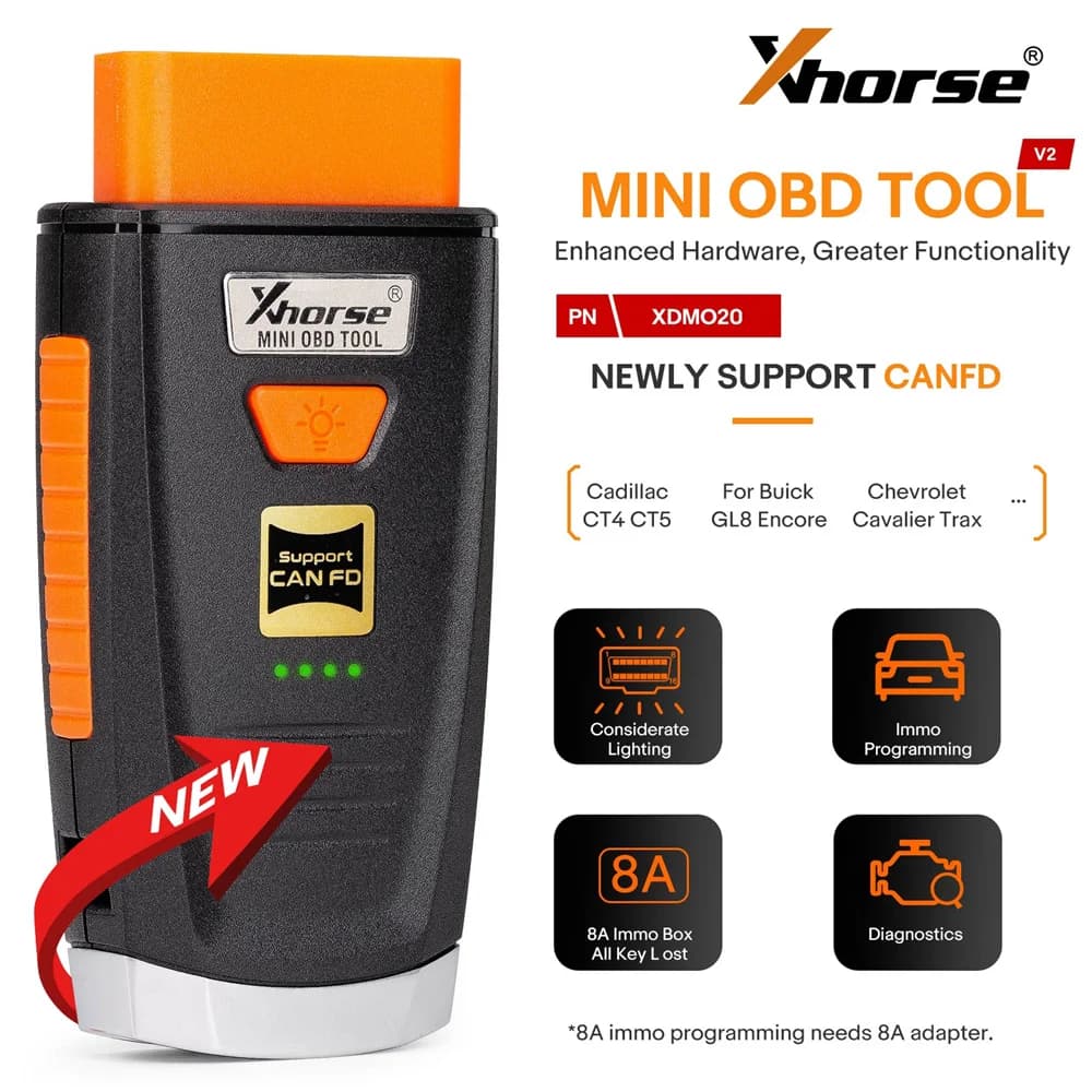 Xhorse VVDI MINI OBD TOOL V2 XDMO20EN Support CAN FD 8A IMMO Box All Key Lost