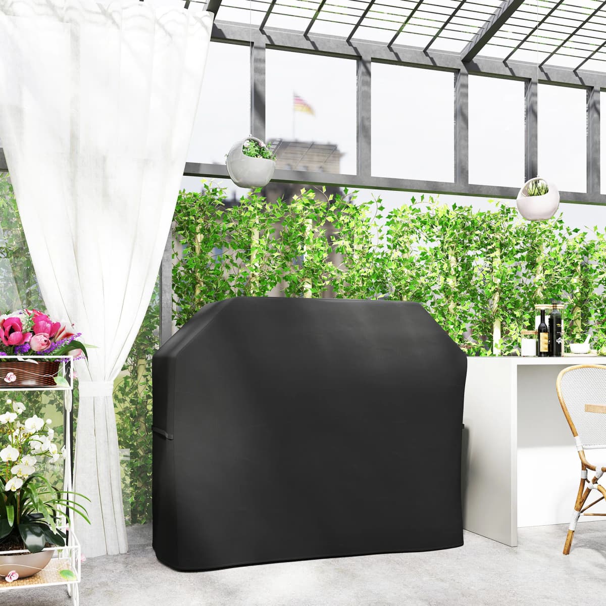 Outsunny BBQ Cover for Rectangular Gas Grill, 420D Oxford Fabric Barbecue Covers, Black, 147 x 61 x 120cm