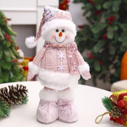 1PC Christmas Standing Telescopic Snowman Desktop Cute Soft Pink Snowmans Decorative Figurine Xmas Holiday Party Home Decoration