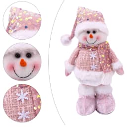 1PC Christmas Standing Telescopic Snowman Desktop Cute Soft Pink Snowmans Decorative Figurine Xmas Holiday Party Home Decoration