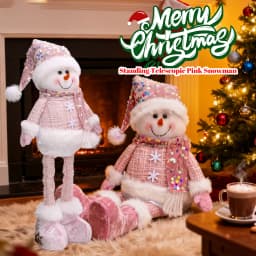 1PC Christmas Standing Telescopic Snowman Desktop Cute Soft Pink Snowmans Decorative Figurine Xmas Holiday Party Home Decoration