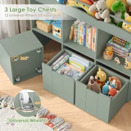 Kids' Bookshelf with Boxes on Wheels, Kids' Bookcase with 4 Storage Bins, Toy Shelf Kids' Room for Bedroom Kindergarten