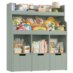 Kids' Bookshelf with Boxes on Wheels, Kids' Bookcase with 4 Storage Bins, Toy Shelf Kids' Room for Bedroom Kindergarten