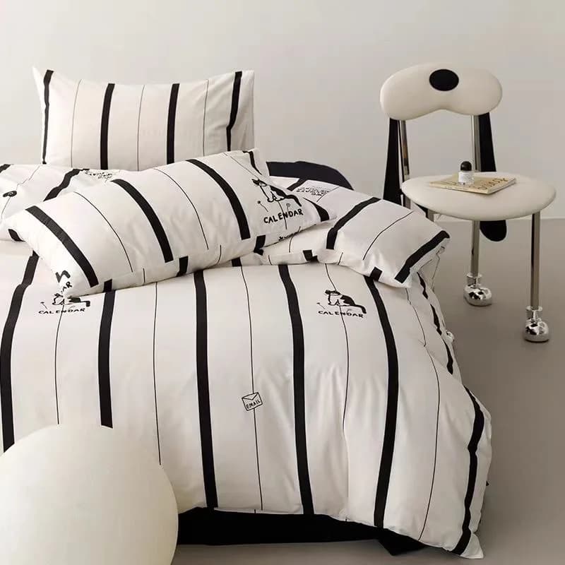 Ukrabbit Comfort-Black and White Striped Cat|Bedding set Duvet Cover & Pillowcase