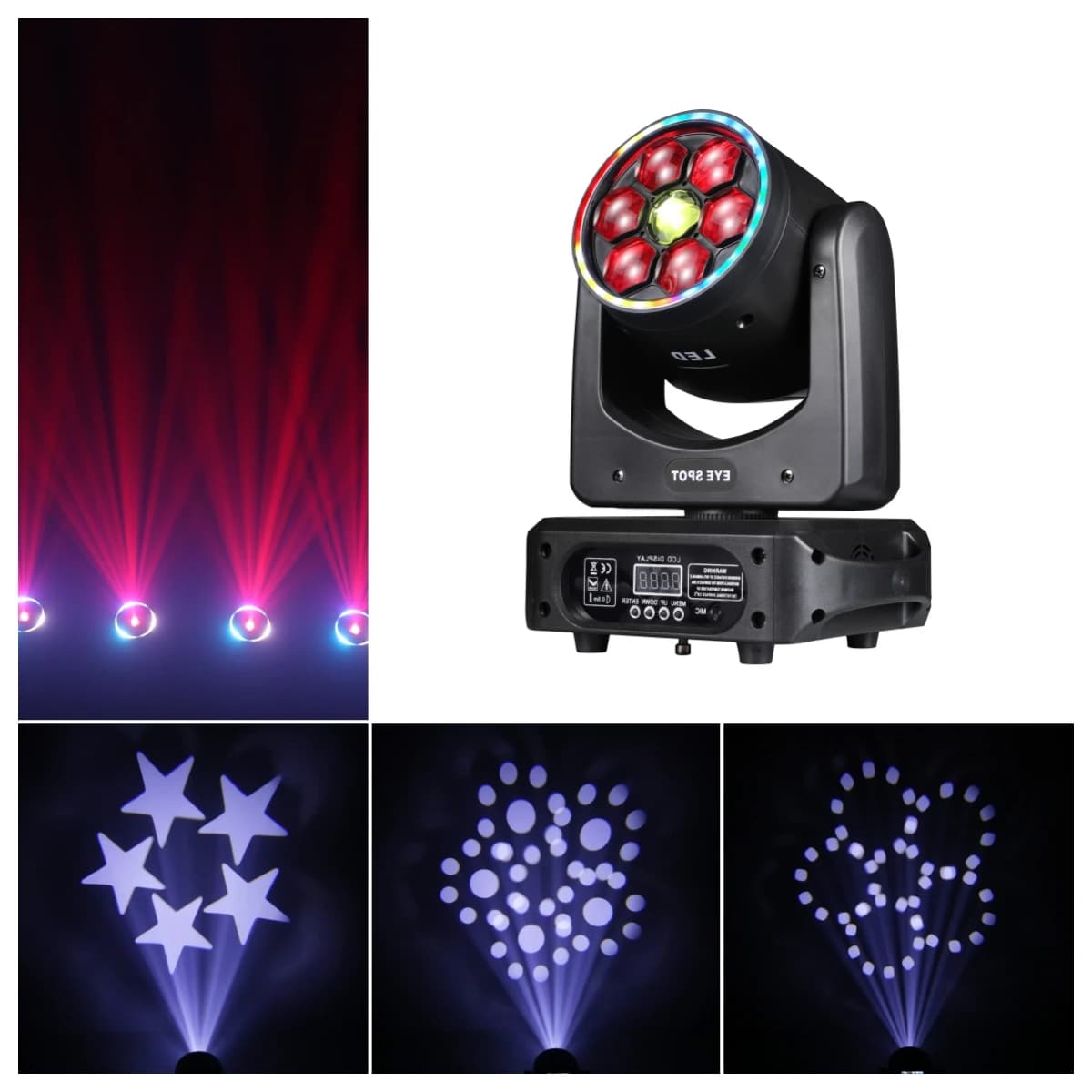 150W Bee Eye Gobo Moving Head Lights 6X12W RGBW Stage Lights DMX512 DJ Lights For Disco Party Club Bar Show