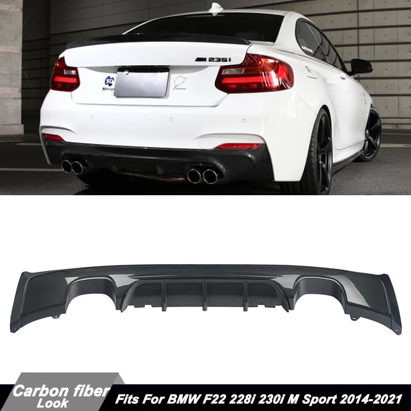 MagicKit Rear Bumper For BMW F22 Coupe M Sport M240i 2014-2020 Carbon Fiber Look Sport Rear Bumper Lip Diffuser