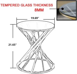 AINPECCA Round Sofa Side Table End Table Small Coffee Table Stainless Steel with Tempered Glass Design Living Room