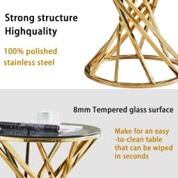 AINPECCA Round Sofa Side Table End Table Small Coffee Table Stainless Steel with Tempered Glass Design Living Room