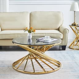 AINPECCA Round Sofa Side Table End Table Small Coffee Table Stainless Steel with Tempered Glass Design Living Room