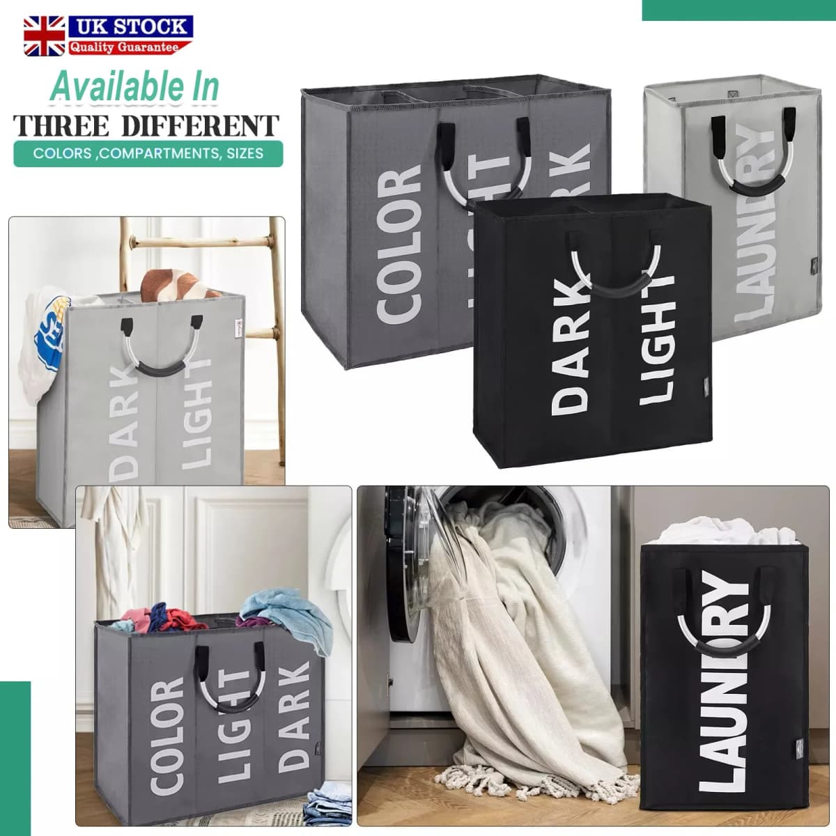 Collapsible Washing Laundry Basket Bag - Slim Divided Laundry Hamper for Men, Women - Clothes Storage Handle Hamper for Clothes,