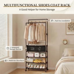 Metal Clothes Rack Double Rads Clothing Rail for Bedroom Portable Storage Shelf