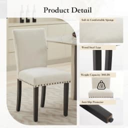 Dining Chairs Set of 2 , Upholstered Diner Room Chair Sets Fabric Kitchen Chairs with Nailhead Trim/Sturdy Wood Legs and Padded