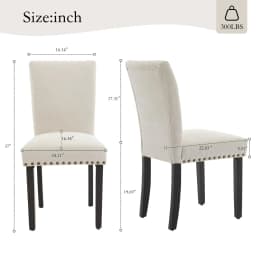 Dining Chairs Set of 2 , Upholstered Diner Room Chair Sets Fabric Kitchen Chairs with Nailhead Trim/Sturdy Wood Legs and Padded