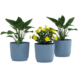 Outsunny Set of 3 Plastic Round Plant Pots Outdoor 22cm, Garden Planters, Flower Pots for Garden Decoration, Blue