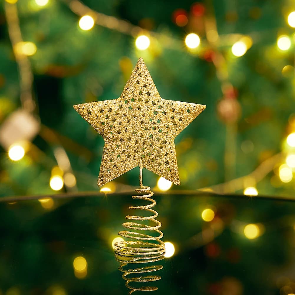 Voltsify Christmas Tree Star Topper Golden Glitter Ornaments Home Party Decor