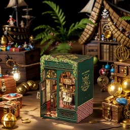 CUTEBEE DIY Book Nook Kit with LED Light Wooden Bookshelf Insert Retro Street Bookshop Series Miniature Dollhouse for Adults