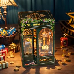 CUTEBEE DIY Book Nook Kit with LED Light Wooden Bookshelf Insert Retro Street Bookshop Series Miniature Dollhouse for Adults
