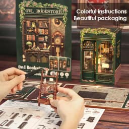 CUTEBEE DIY Book Nook Kit with LED Light Wooden Bookshelf Insert Retro Street Bookshop Series Miniature Dollhouse for Adults
