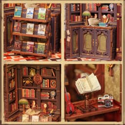 CUTEBEE DIY Book Nook Kit with LED Light Wooden Bookshelf Insert Retro Street Bookshop Series Miniature Dollhouse for Adults