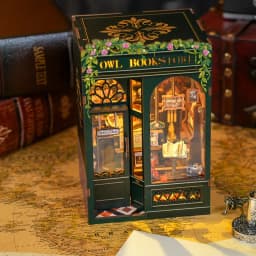 CUTEBEE DIY Book Nook Kit with LED Light Wooden Bookshelf Insert Retro Street Bookshop Series Miniature Dollhouse for Adults