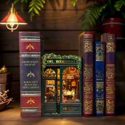 CUTEBEE DIY Book Nook Kit with LED Light Wooden Bookshelf Insert Retro Street Bookshop Series Miniature Dollhouse for Adults
