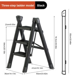 3 Step Foldable Heavy Duty Stepladder Household Anti-Slip Step Stool (Black)