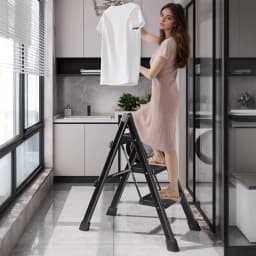 3 Step Foldable Heavy Duty Stepladder Household Anti-Slip Step Stool (Black)