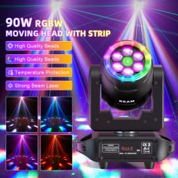 Leleght 90W RGBW Moving Head Light with Bee's Eye 360° Rotation Halo Strip DMX512 Voice Control for Wedding Party and Ball