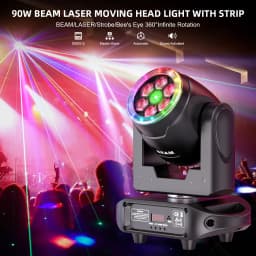 Leleght 90W RGBW Moving Head Light with Bee's Eye 360° Rotation Halo Strip DMX512 Voice Control for Wedding Party and Ball
