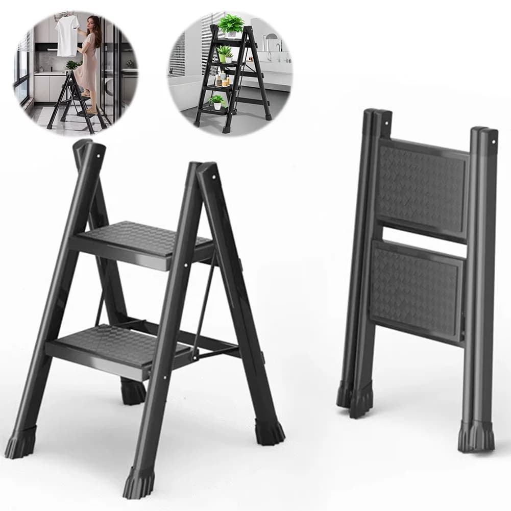 2 Step Foldable Heavy Duty Stepladder Household Anti-Slip Step Stool (Black)