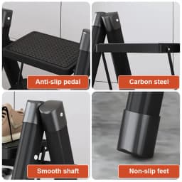 2 Step Foldable Heavy Duty Stepladder Household Anti-Slip Step Stool (Black)