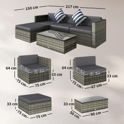 Outsunny 5 Piece Rattan Garden Furniture Set, Outdoor Corner Sofa with 67 cm Wide & Deep Seat, Sectional Outdoor Furniture