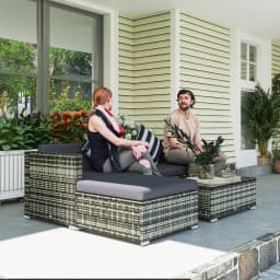 Outsunny 5 Piece Rattan Garden Furniture Set, Outdoor Corner Sofa with 67 cm Wide & Deep Seat, Sectional Outdoor Furniture