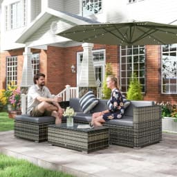 Outsunny 5 Piece Rattan Garden Furniture Set, Outdoor Corner Sofa with 67 cm Wide & Deep Seat, Sectional Outdoor Furniture