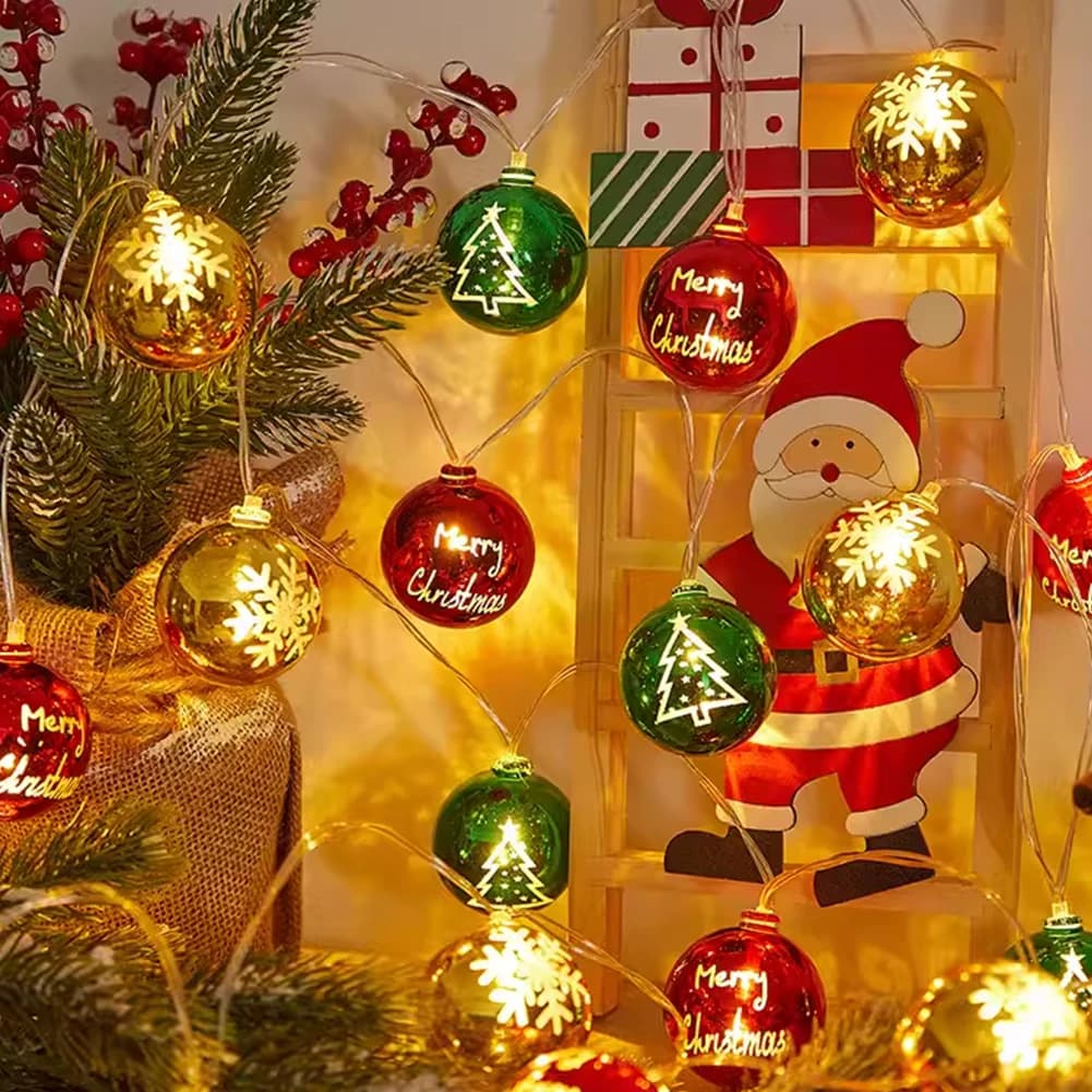 Voltsify Multicoloured Christmas Ball Ornament String Lights Battery Powered