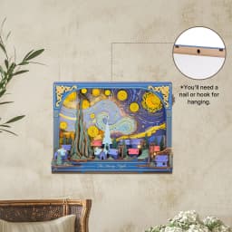 Robotime The Starry Night Wall Art Moving 3D Wooden Puzzle with LED Light Gears Interactive Desk Decor Unique DIY Gift for Adult