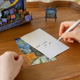 Robotime The Starry Night Wall Art Moving 3D Wooden Puzzle with LED Light Gears Interactive Desk Decor Unique DIY Gift for Adult