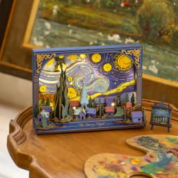 Robotime The Starry Night Wall Art Moving 3D Wooden Puzzle with LED Light Gears Interactive Desk Decor Unique DIY Gift for Adult