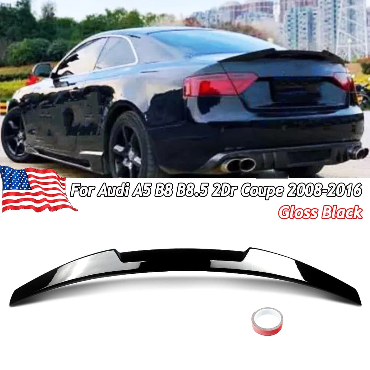 M4 Style Rear Spoiler Wing For 2008-2016 Audi A5 B8 B8.5 2Dr Coupe Gloss Black