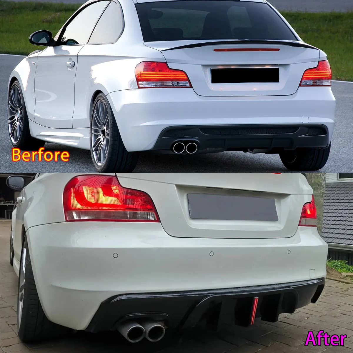 Rear Bumper Diffuser Lip Splitter For BMW 1 Series E82 M Sport Coupe 118d 120d 135i 125i  with LED 2007 2008 2009 2010 2012 2013